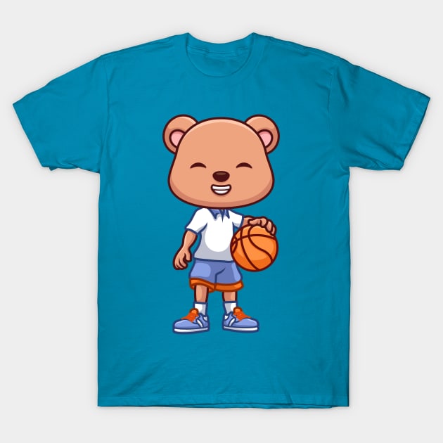 Basketball Bear Cute Cartoon T-Shirt by GumregaStd